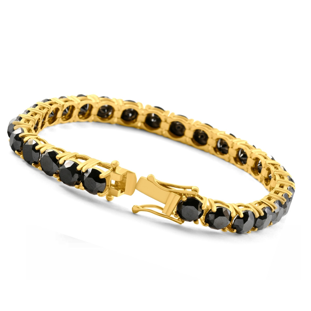 35Ct Black Diamond 14k Yellow Gold Women's Tennis Bracelet 7" (Black, I2-I3)