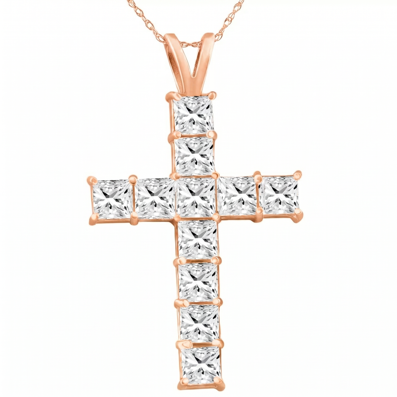 5.80Ct Princess Cut Diamond Cross Pendant 14k Gold Necklace Lab Grown 1 1/2" (G-H, VS)