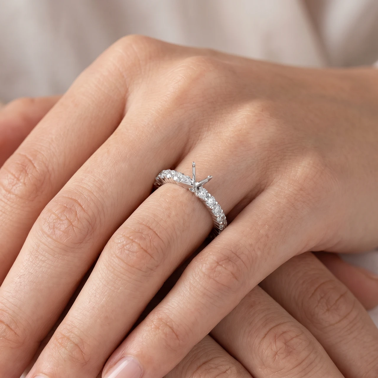 1 1/2ct Diamond Eternity Mount Engagement Ring Setting 14k White Gold (G-H, I1)
