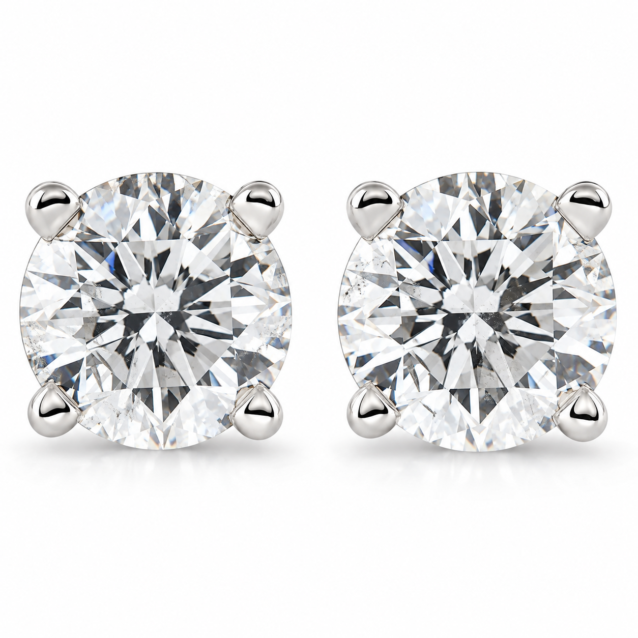 1/2 Carat Round Cut Simulated Diamond Stud Earrings – 14k Solid White Gold, Screw Back