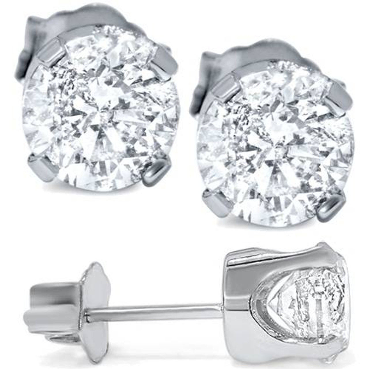 3/4ct Diamond Halo Earring Studs Jackets 14K White Gold (6-6.7mm)