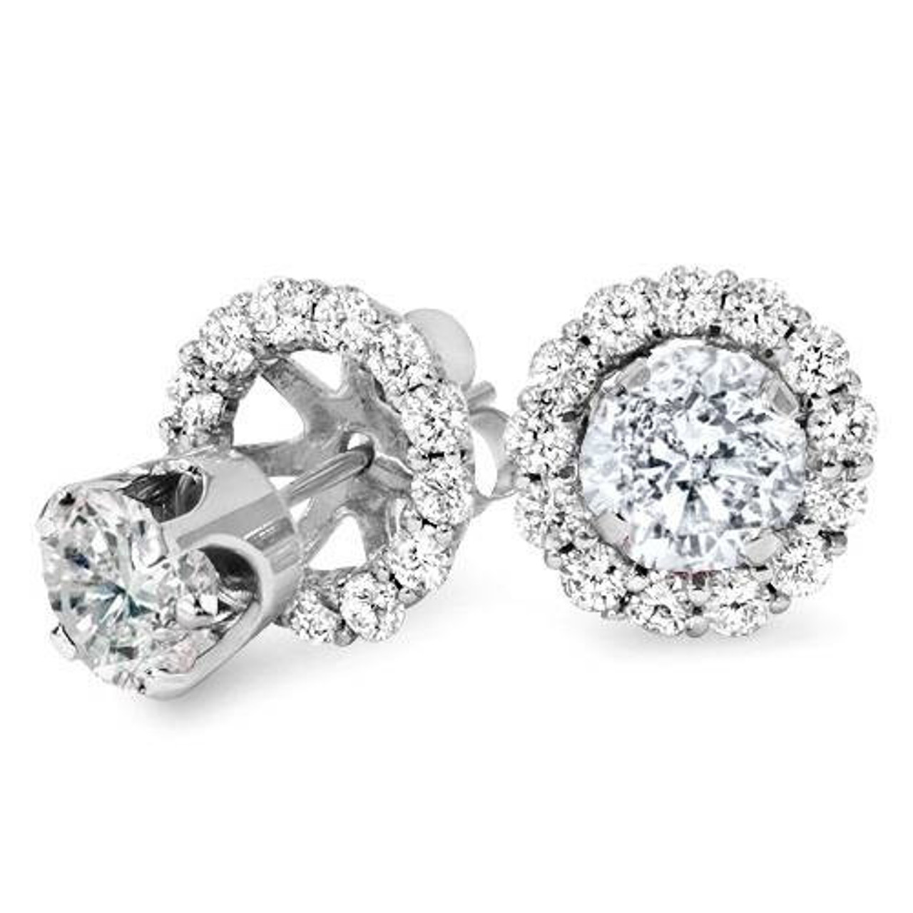 2 TCW Round Halo Lab Grown Diamond Stud With Ear Jacket Earrings