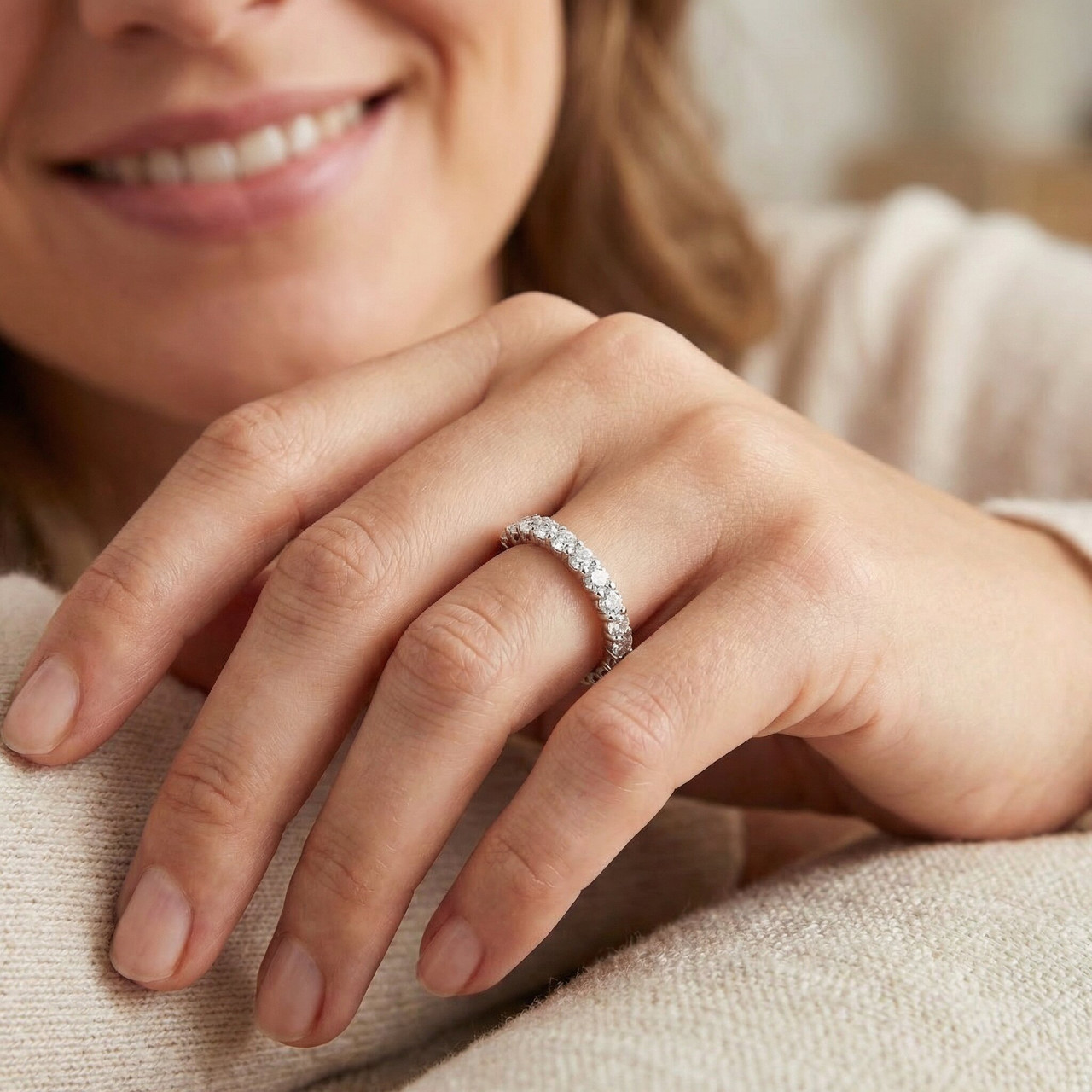 3/4ct Diamond Eternity Ring 14K White Gold (G-H, I1)