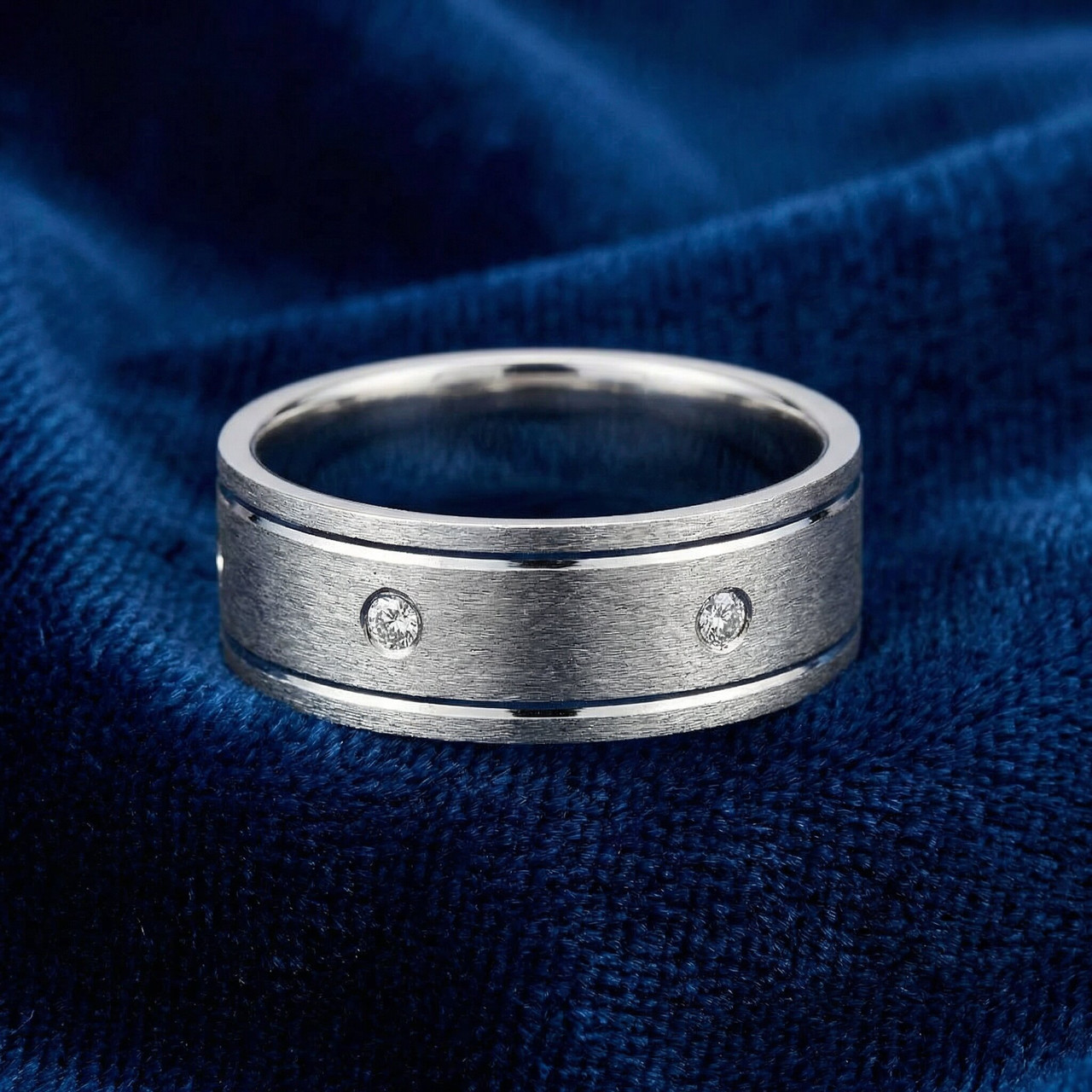 Mens 950 Platinum Diamond Brushed Wedding Ring Band (G-H, SI)