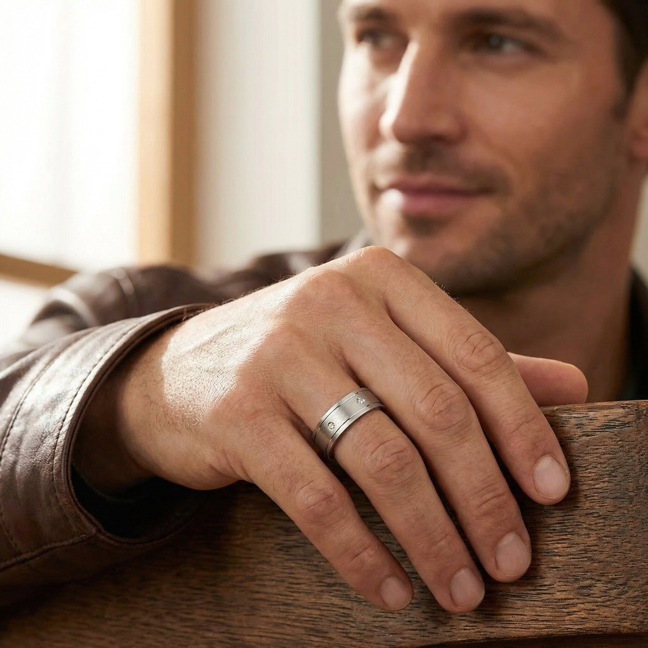 Mens 950 Platinum Diamond Brushed Wedding Ring Band (G-H, SI)