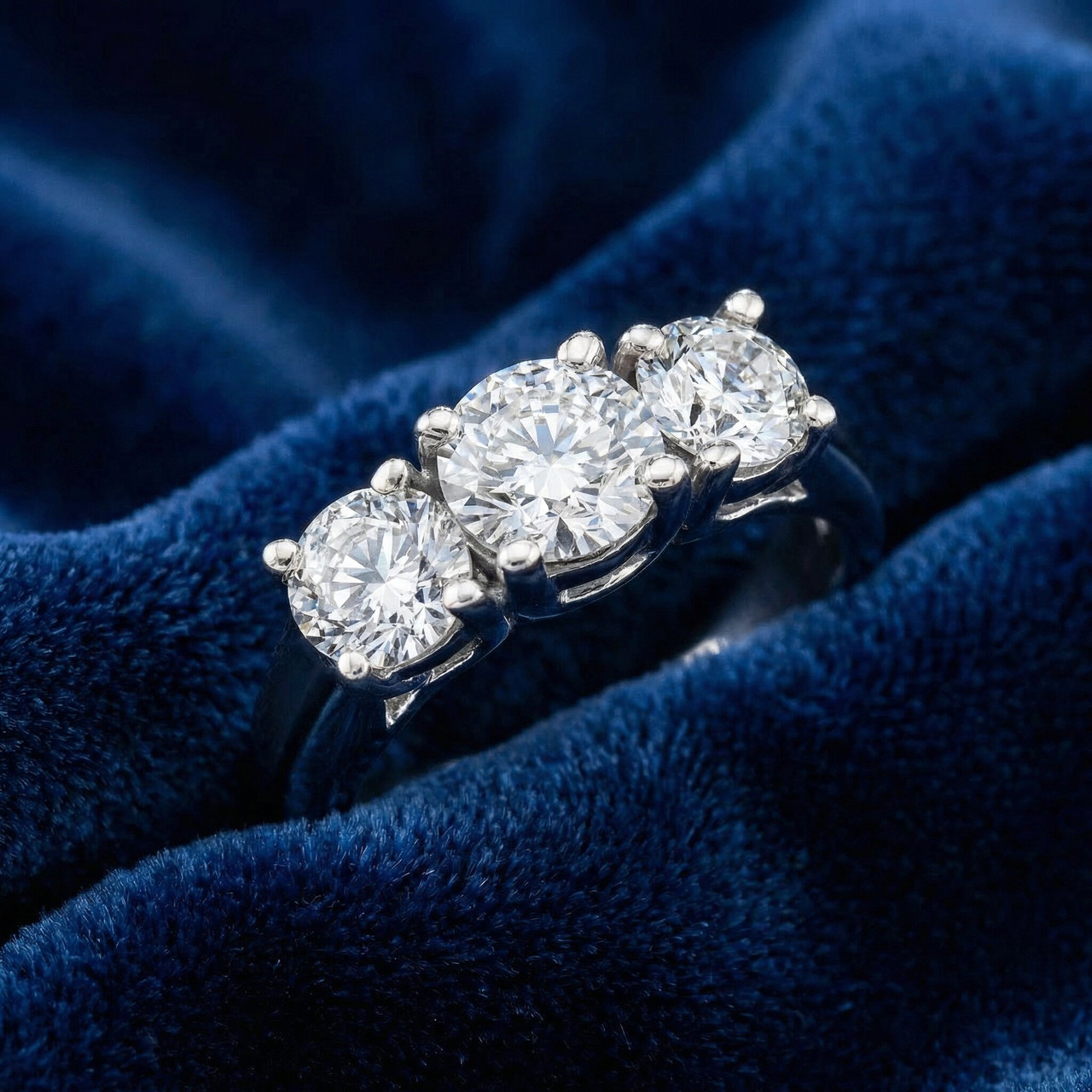 1 3/8ct Three Stone Lab Grown Diamond Engagement Ring 14K White Gold (F-G, VS)