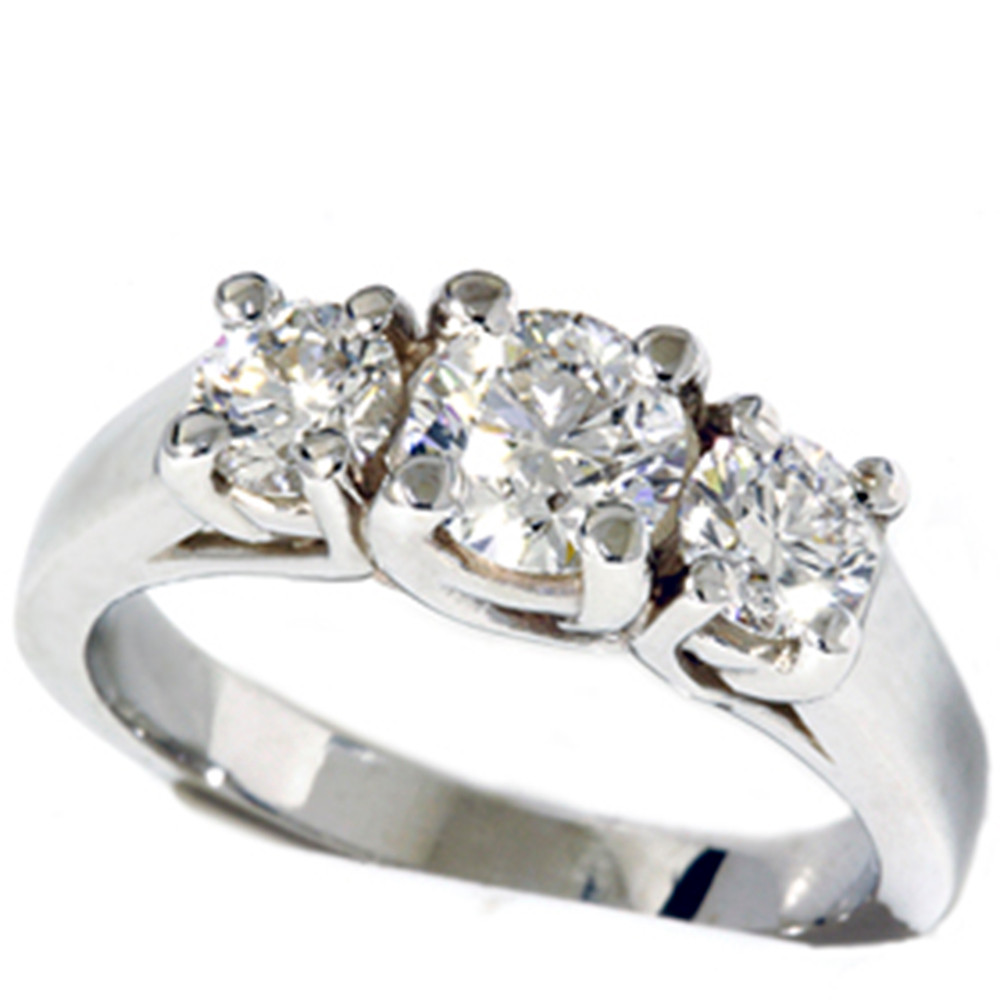 1 3/8ct Three Stone Lab Grown Diamond Engagement Ring 14K White Gold (F-G, VS)
