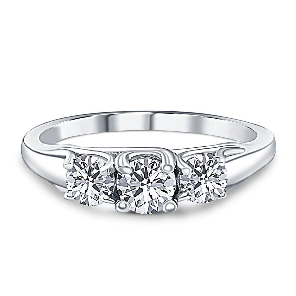 1ct Three Stone Diamond Ring 14K White Gold (G-H, I1)