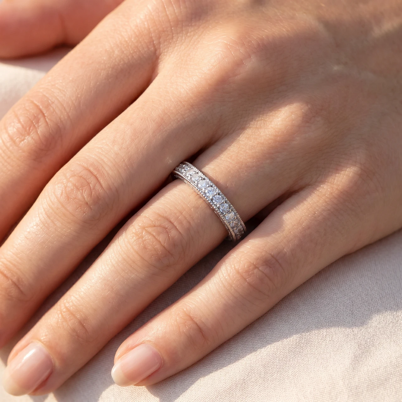 1/2ct Vintage Diamond Wedding Ring 14K White Gold (G-H, I1)