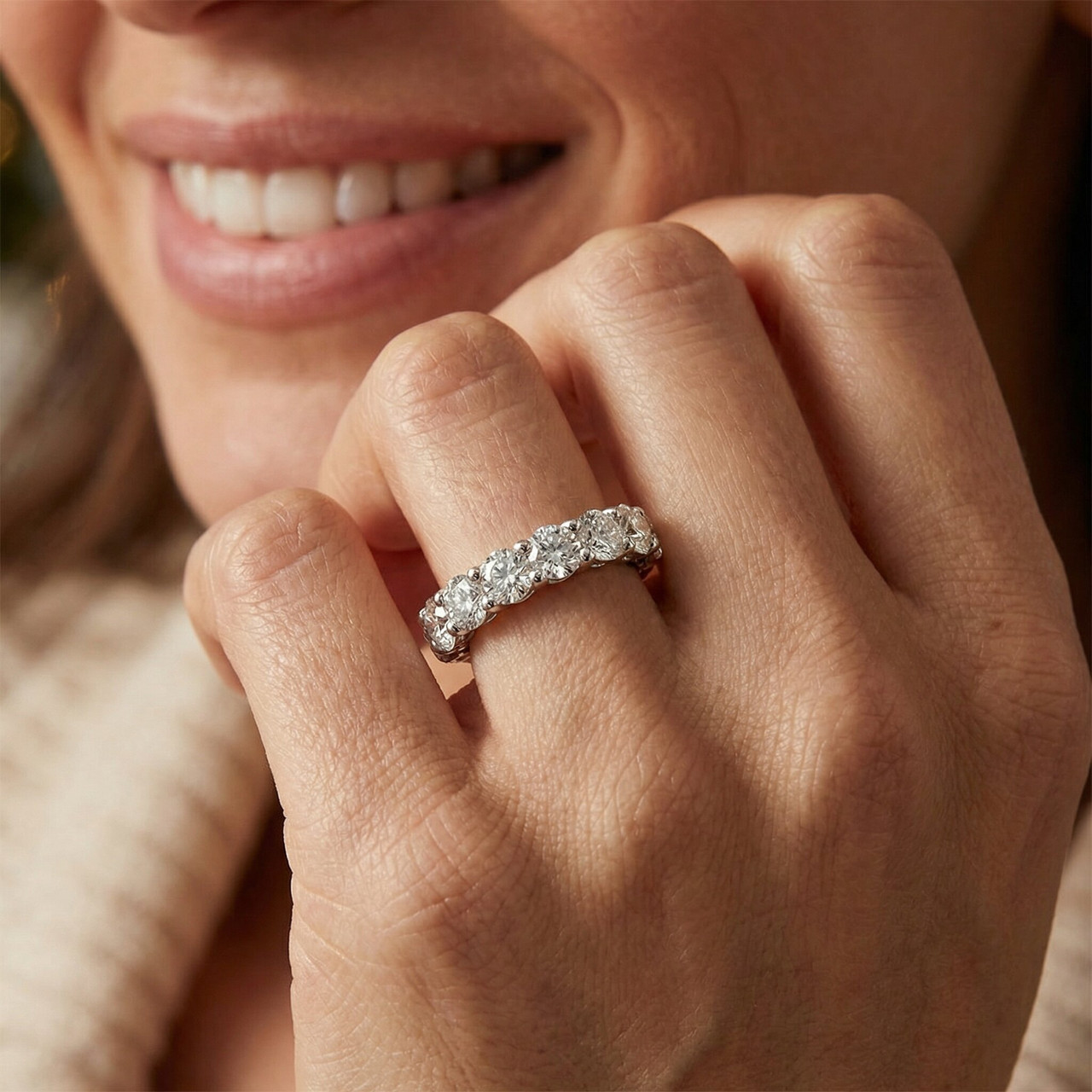 5ct Prong Diamond Eternity Ring 14K White Gold (H-I, I1)