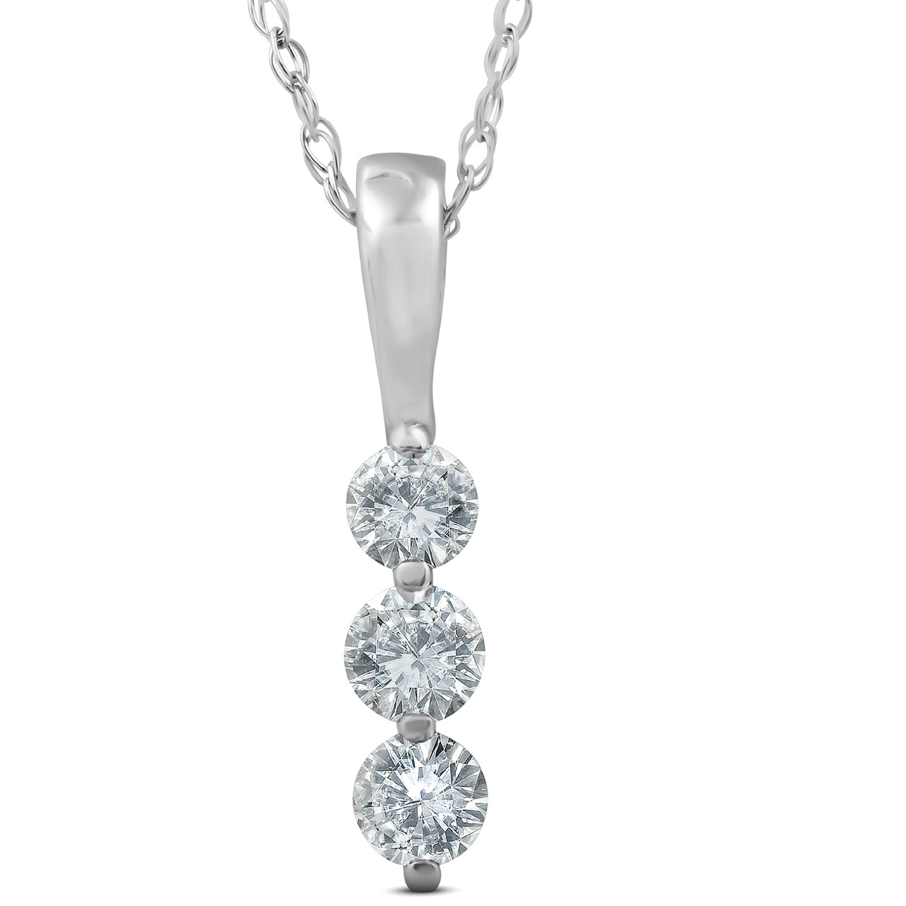 1/4ct 3 Stone Round Three Diamond Pendant 14K White Gold (G-H, SI)