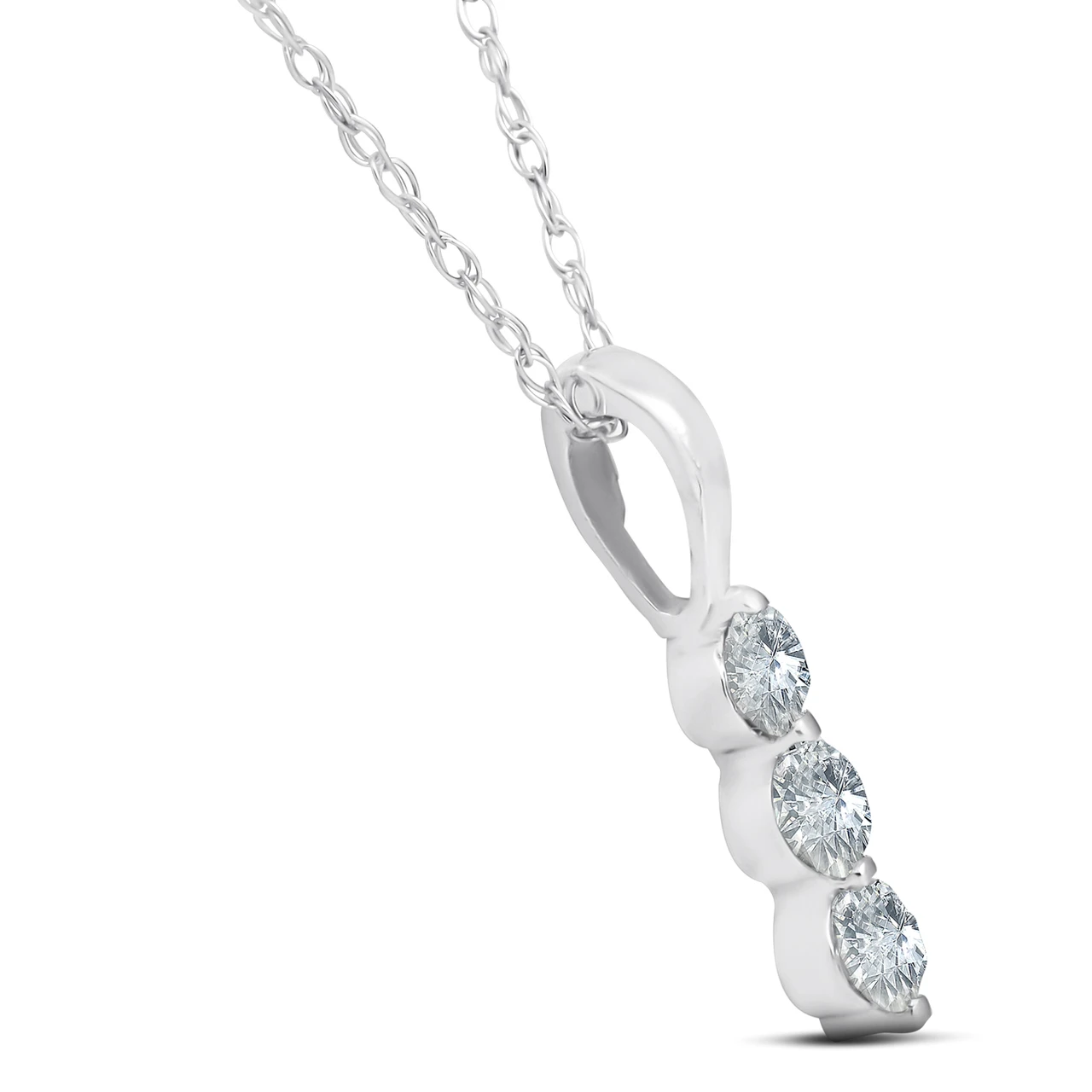 1/4ct 3 Stone Round Three Diamond Pendant 14K White Gold (G-H, SI)