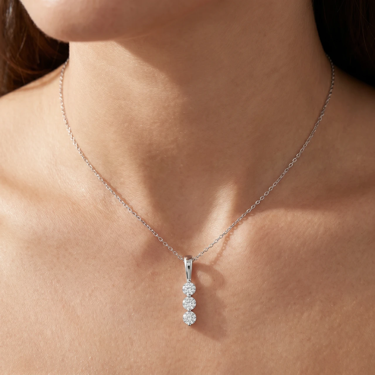 1/4ct 3 Stone Round Three Diamond Pendant 14K White Gold (G-H, SI)