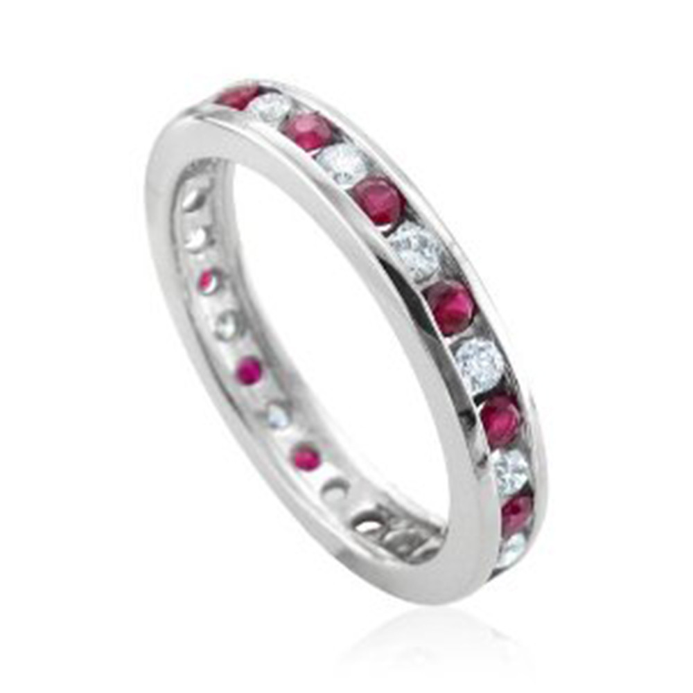 1 1/2ct Ruby & Diamond Eternity Ring 14K White Gold (G-H, I1)