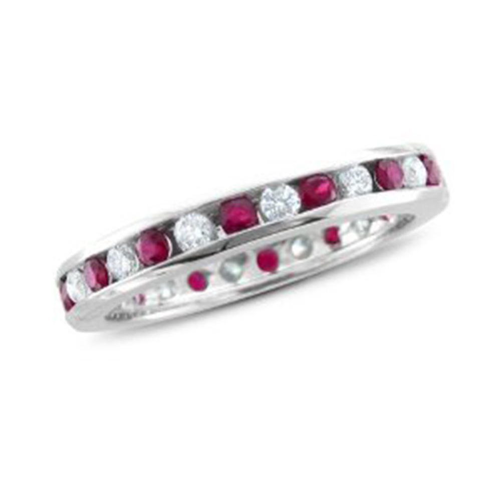 1 1/2ct Ruby & Diamond Eternity Ring 14K White Gold (G-H, I1)