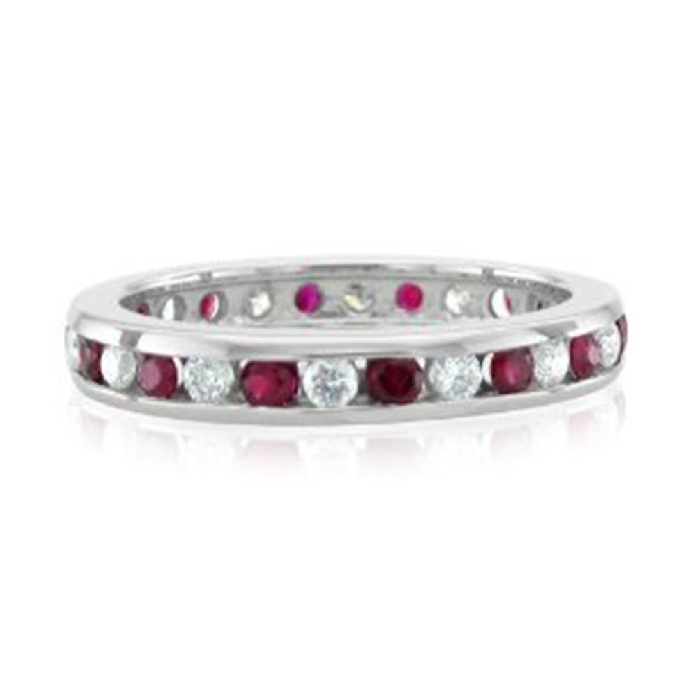 1 1/2ct Ruby & Diamond Eternity Ring 14K White Gold (G-H, I1)