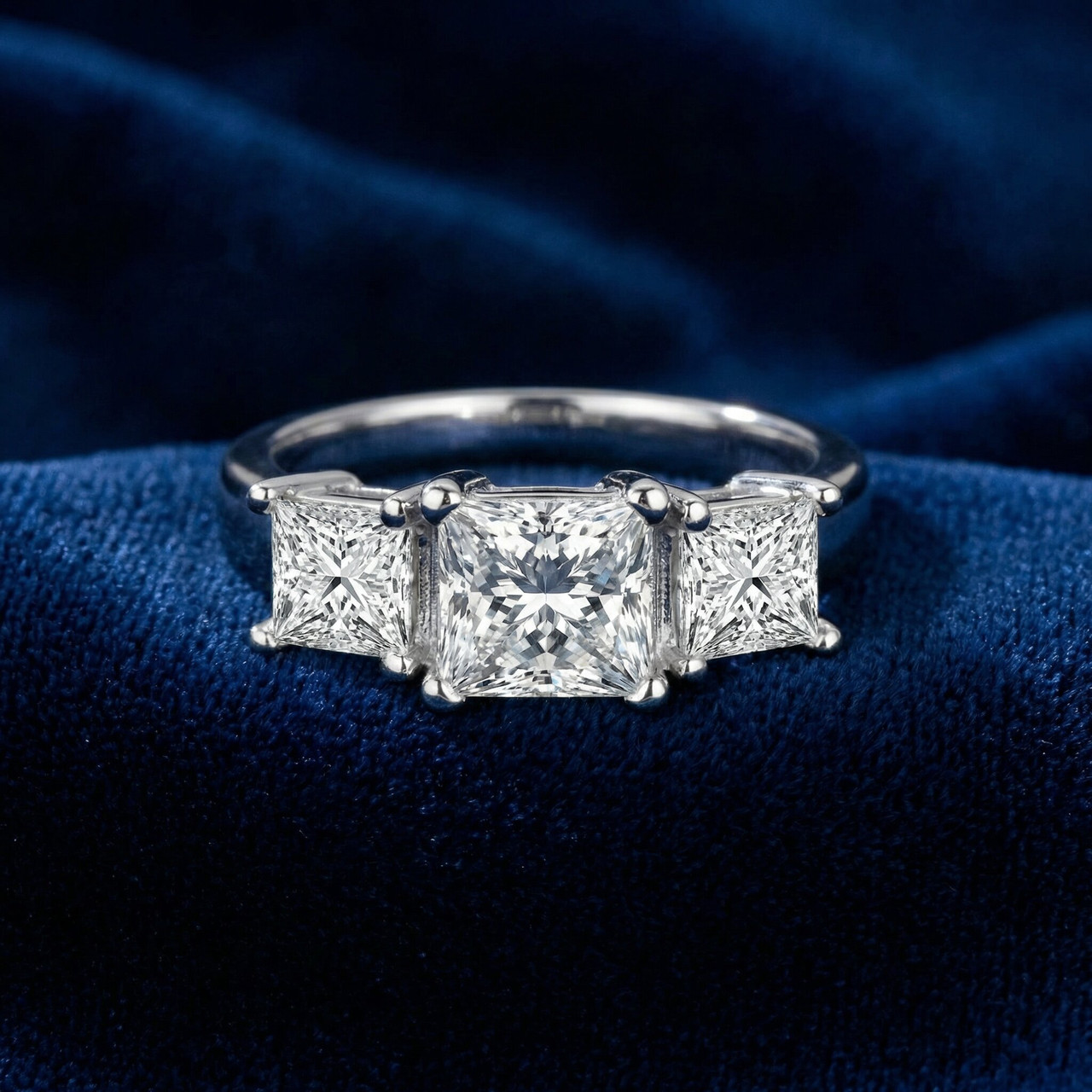 2ct Three Stone Princess Cut Diamond Engagement Ring 14K Gold Lab Grown (G-H, VS)
