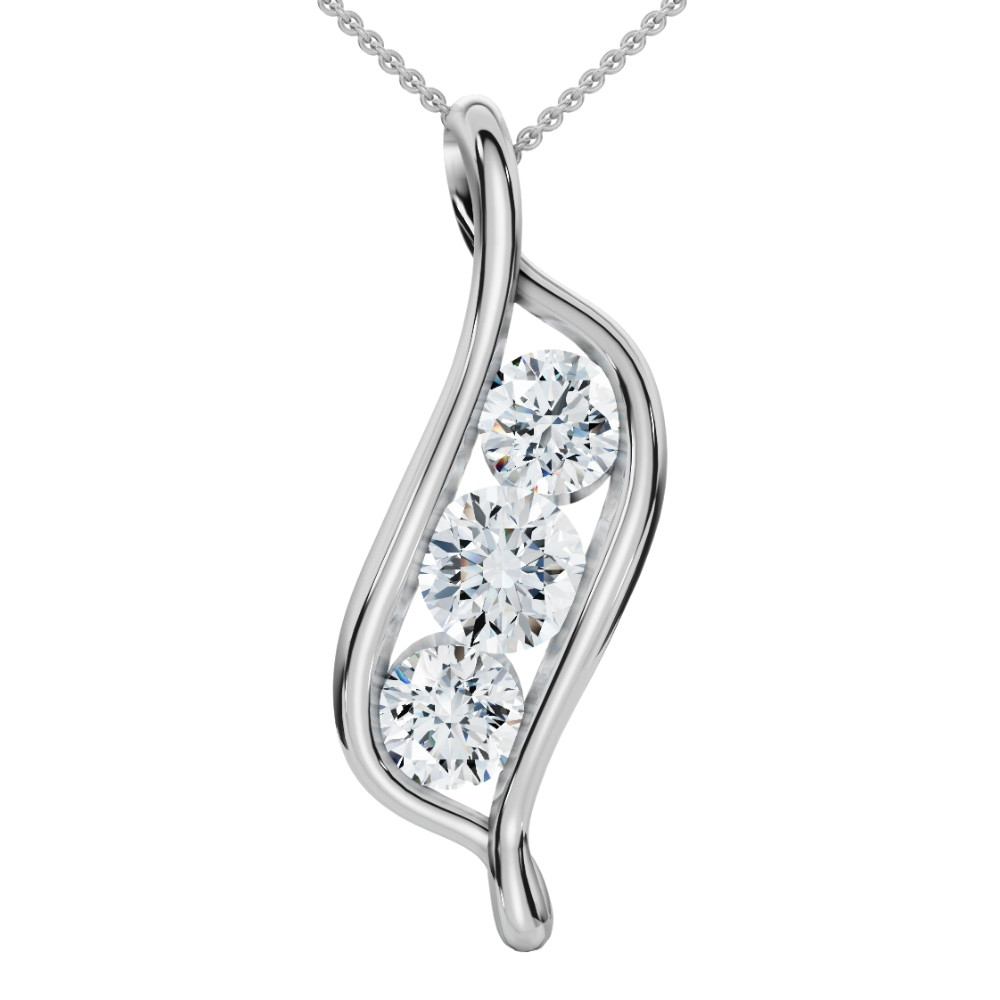1Ct Three Stone Diamond Pendant 14K White Gold Necklace Lab Grown (F-G, VS)