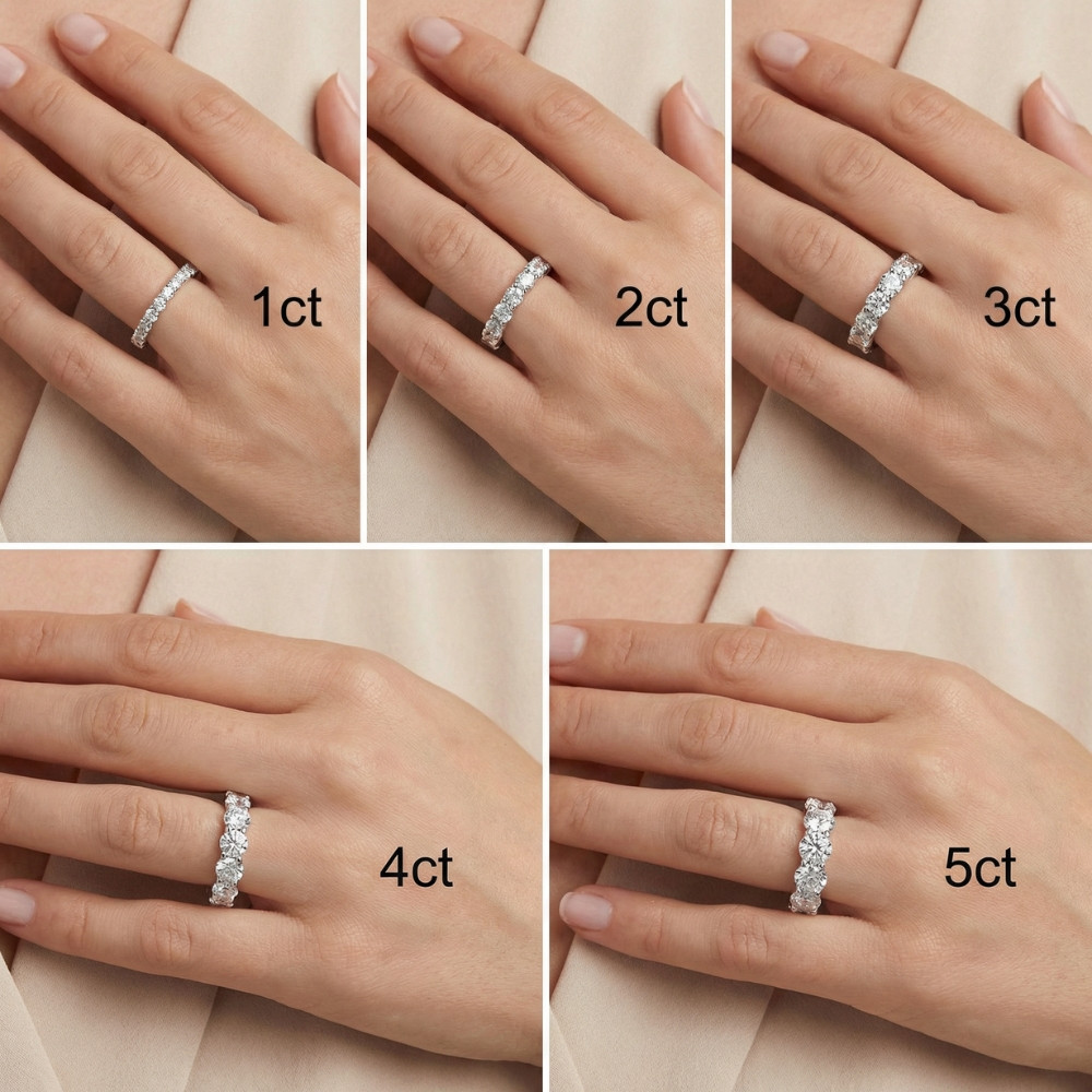 1 - 5 Ct Round Cut Diamond Eternity Ring Lab Grown 14k White Yellow or Rose Gold (F-G, VS2-SI1)