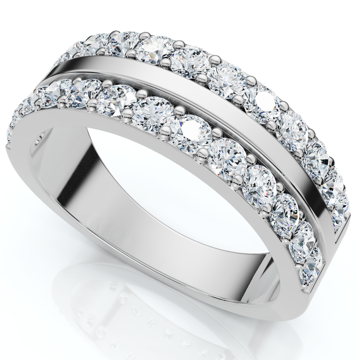 3/4ct Diamond Double Row Wedding Ring 14K White Gold (G-H, I1)