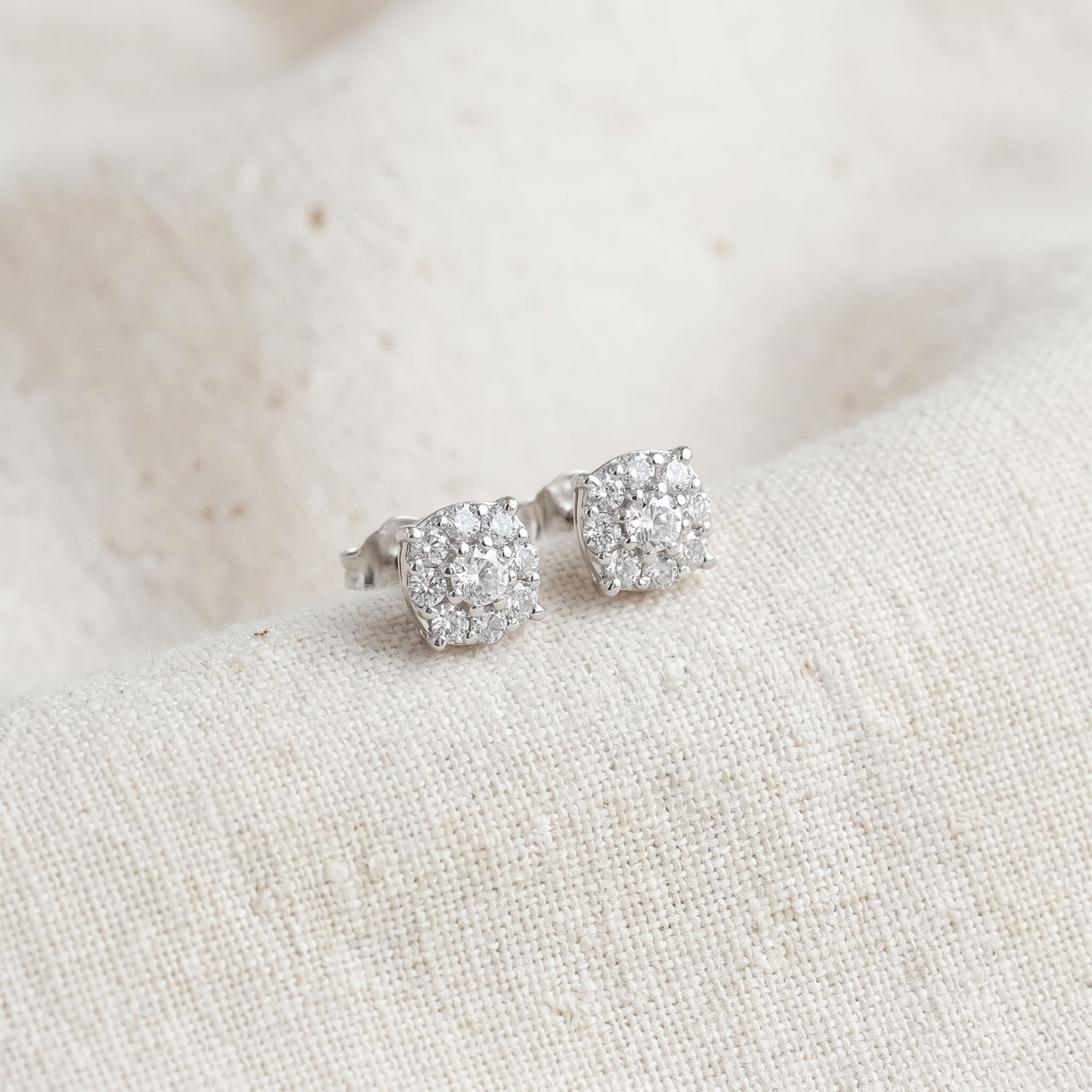 1 Carat Halo Diamond Studs 14K White Gold (H-I, I1)