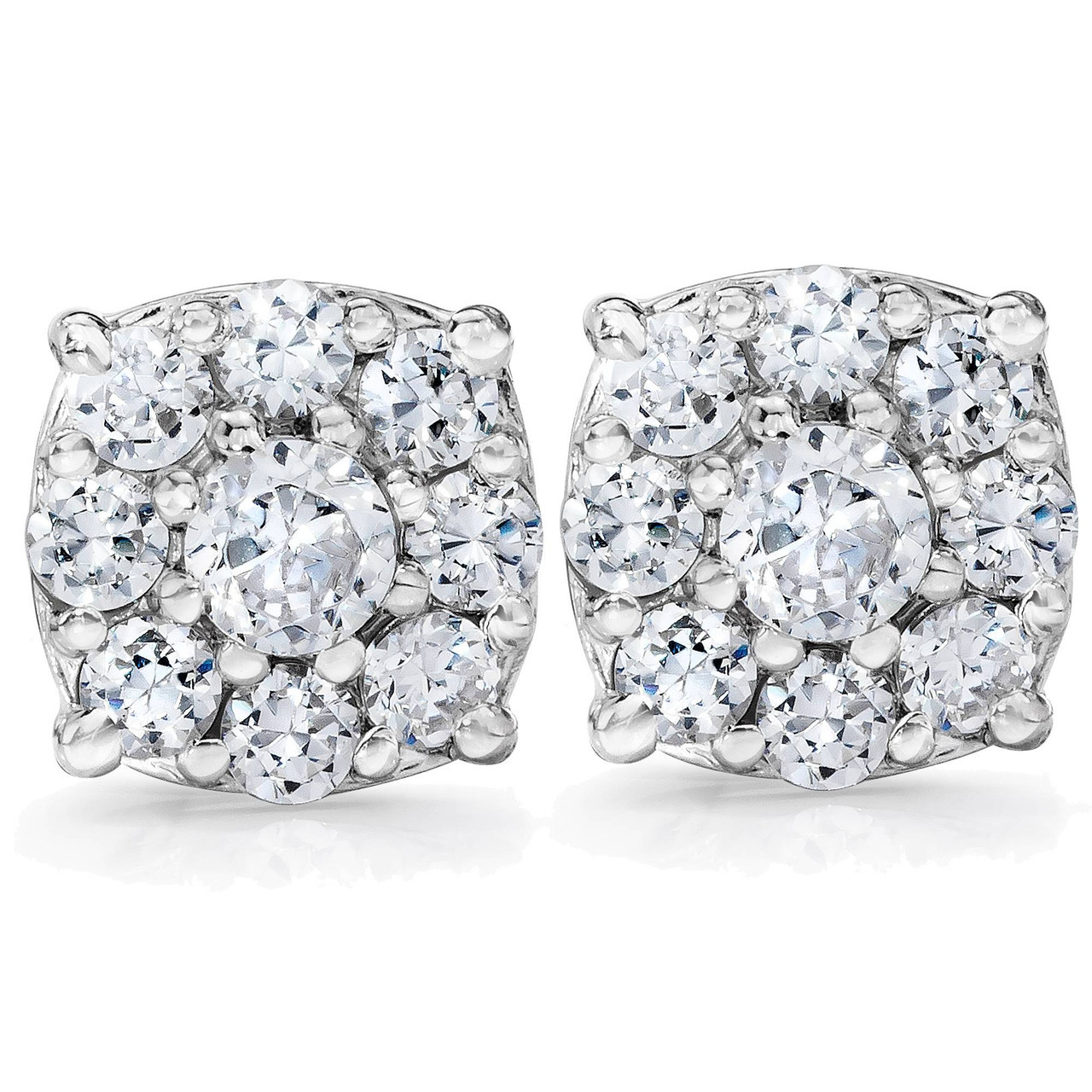 1 Carat Halo Diamond Studs 14K White Gold (H-I, I1)