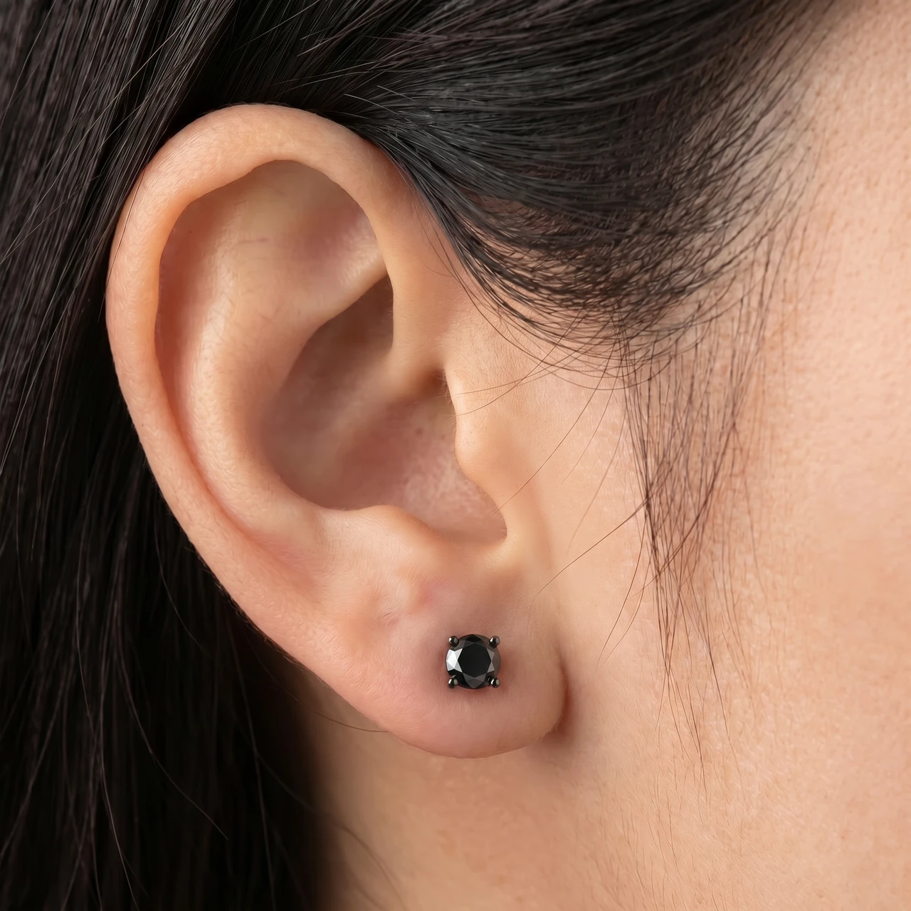 2 TCW 14k Black Gold Round Black Diamond Screw Back Studs Earrings (Black, I2-I3)
