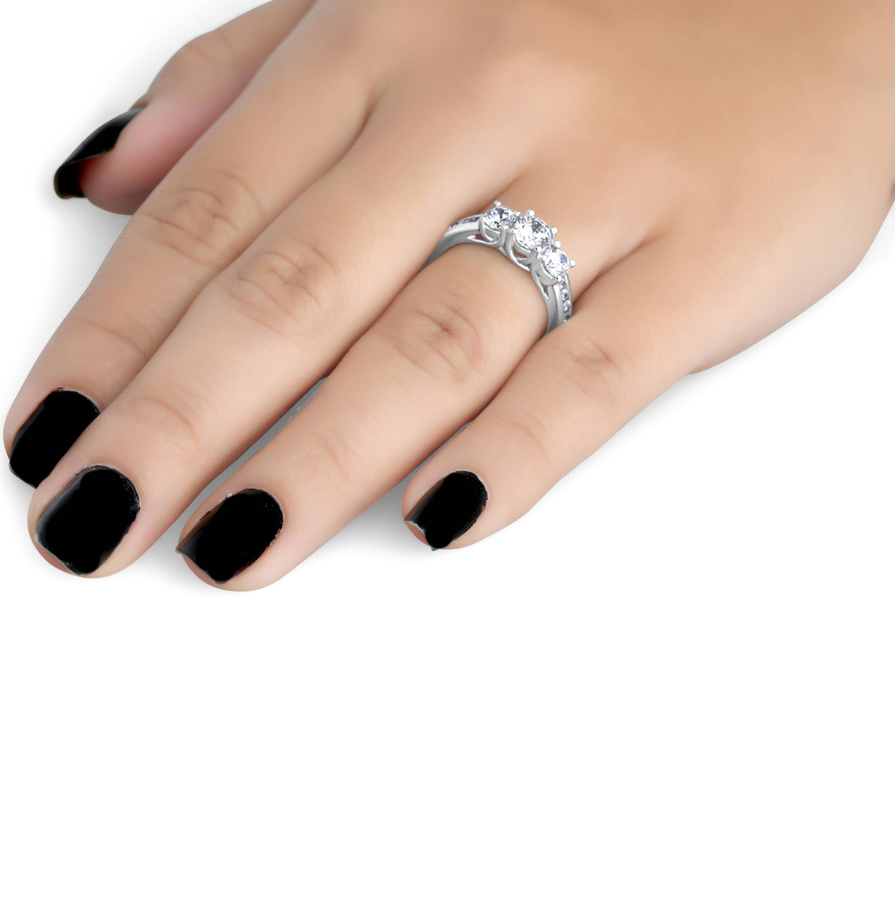 2ct Diamond Three Stone Ring 14K White Gold (H-I, I1)