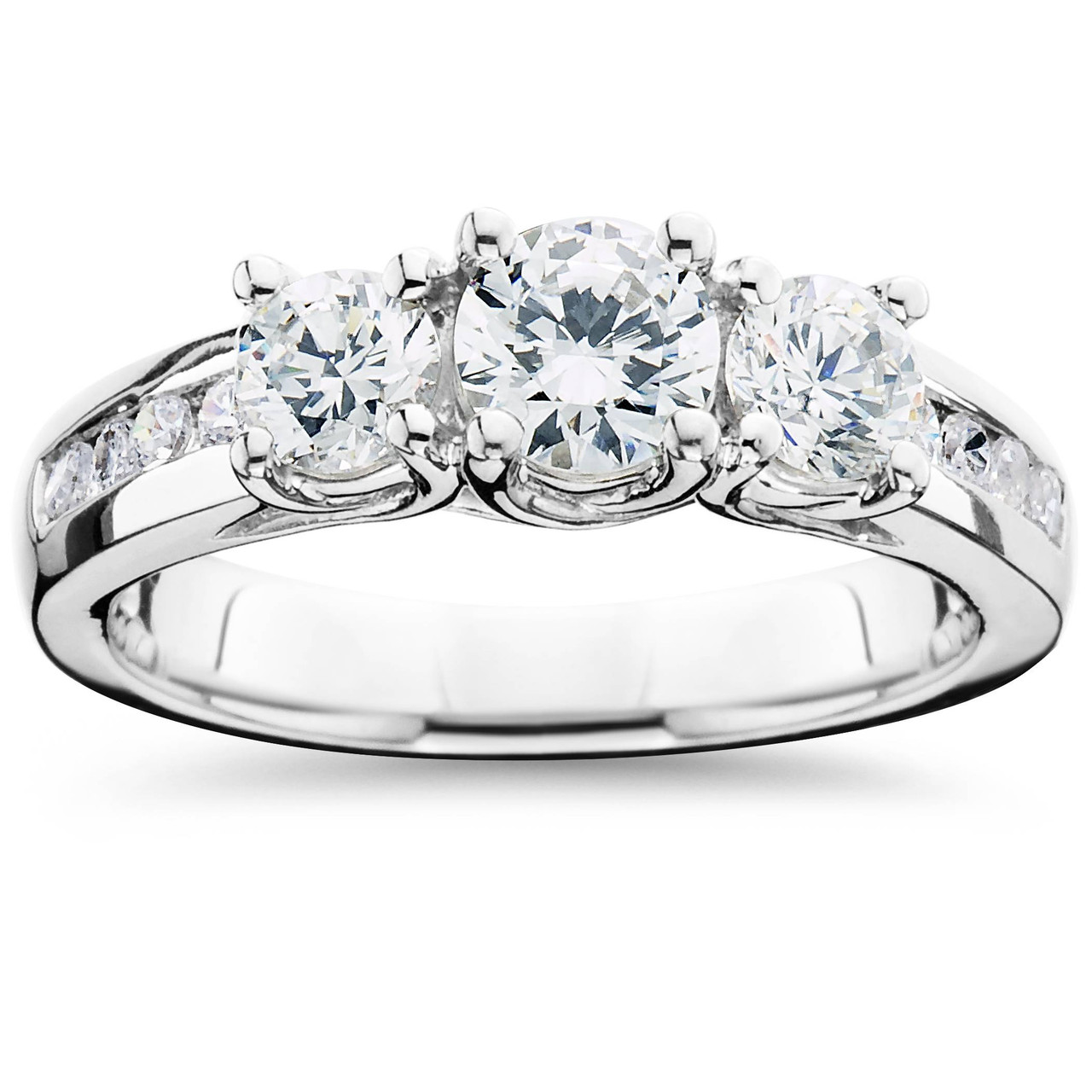 2ct Diamond Three Stone Ring 14K White Gold (H-I, I1)