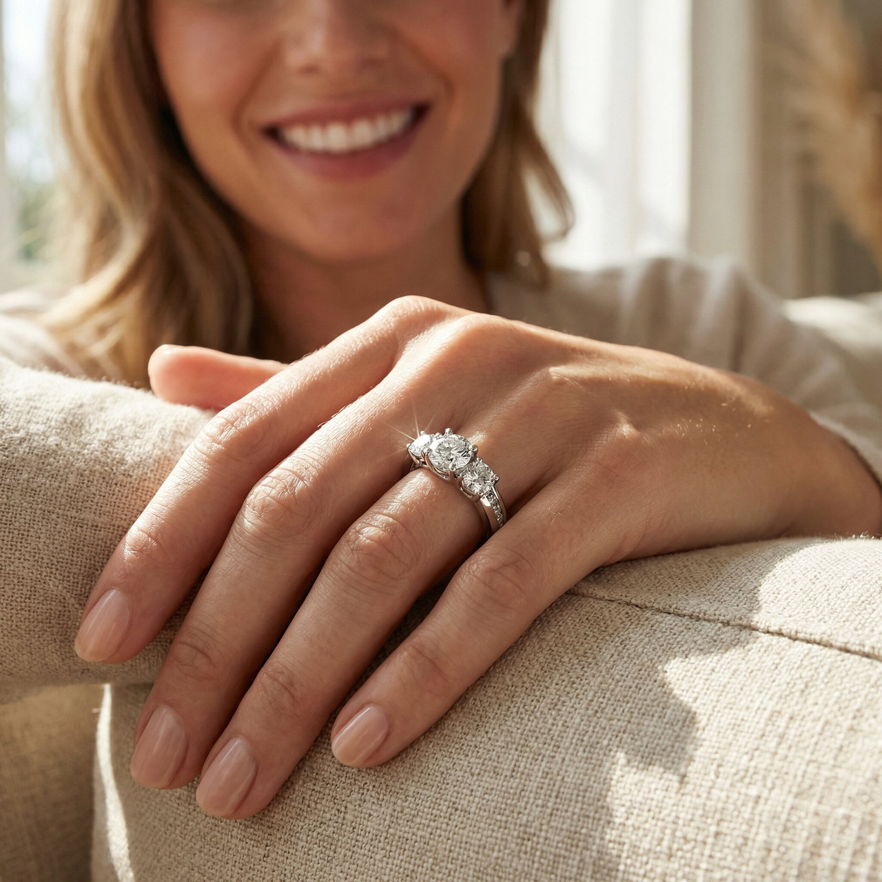 2ct Diamond Three Stone Ring 14K White Gold (H-I, I1)
