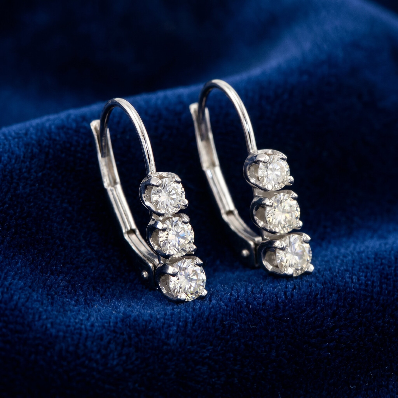 1/2ct 3 Stone Diamond Earrings 14K White Gold (G-H, I2-I3)