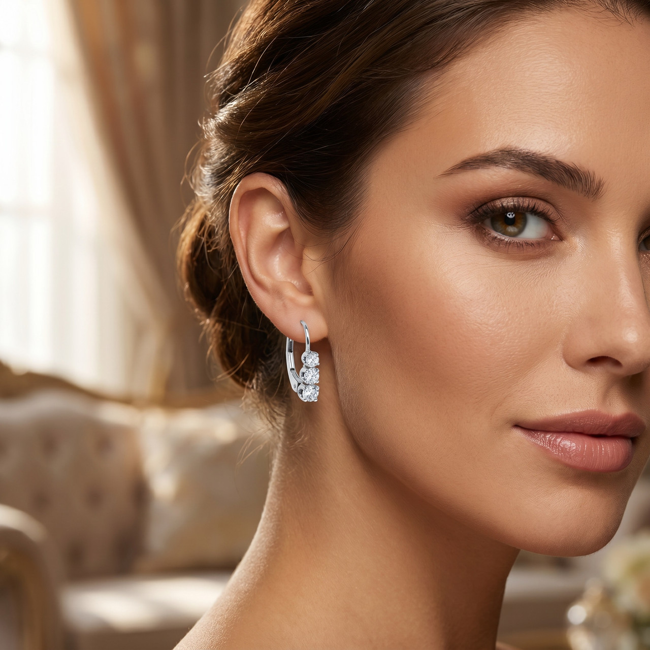 1/2ct 3 Stone Diamond Earrings 14K White Gold (G-H, I2-I3)