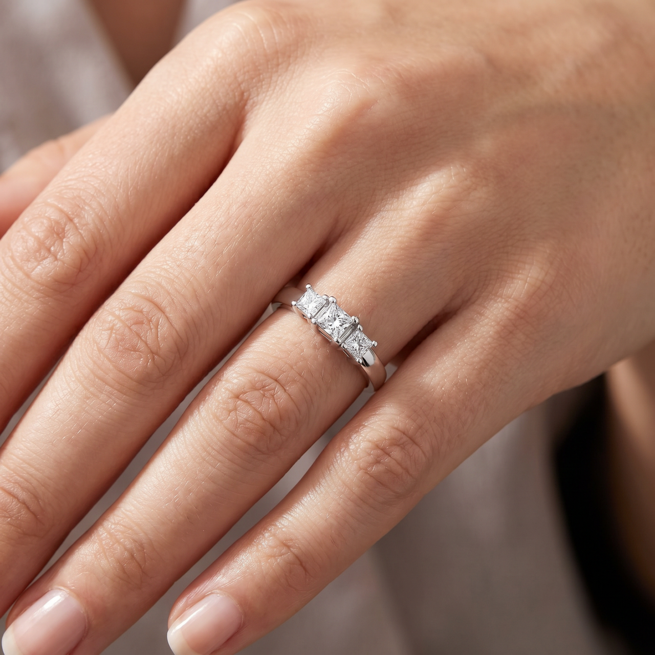 1ct Three Stone Diamond Ring 14K White Gold (H-I, SI)