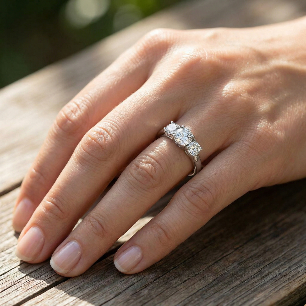 1 3/4 Ct Three Stone Diamond Engagement Ring 10K White Gold Lab Grown (H-I, VS)