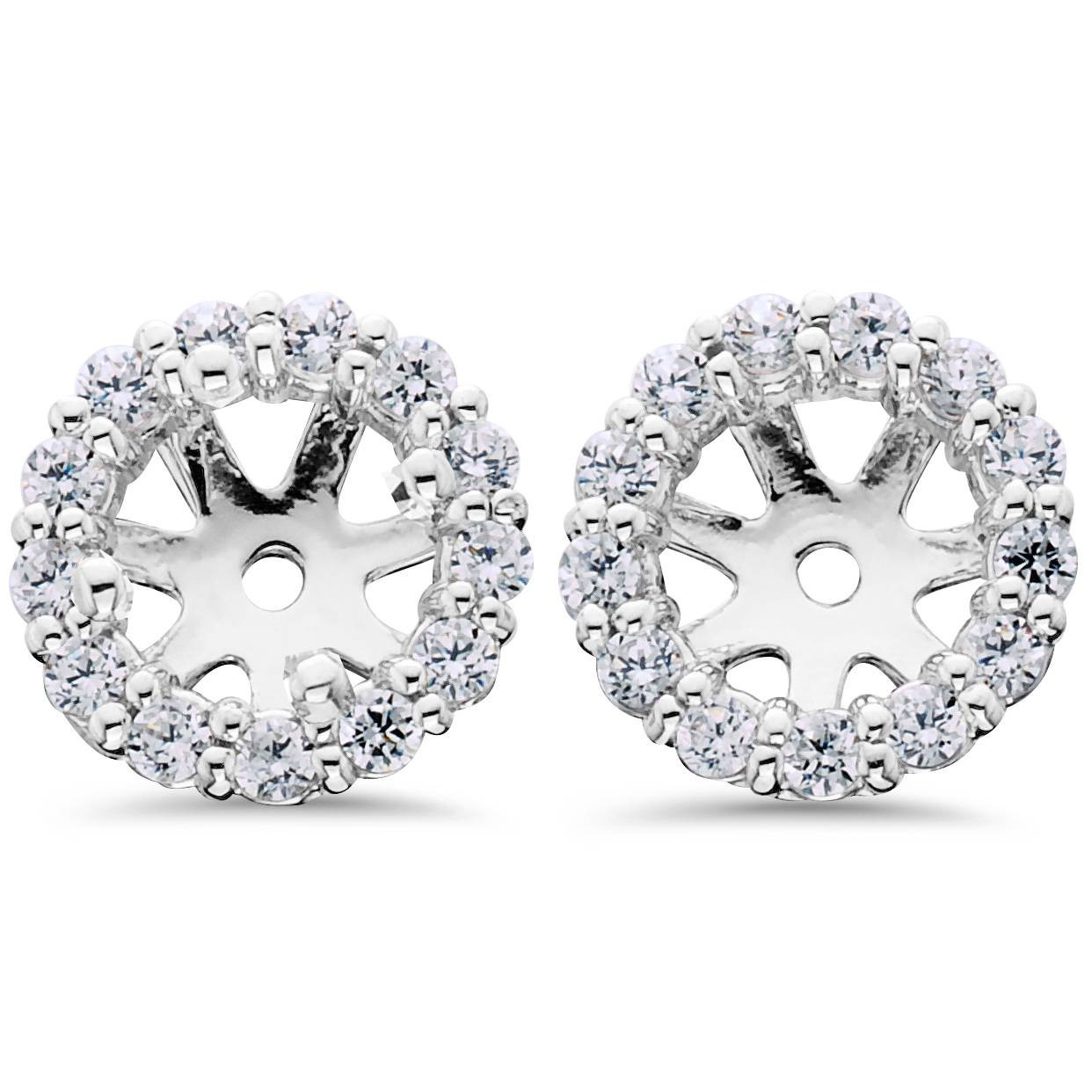 Women's 3/4ct Diamond Studs & Earring Halo Jackets Solid 14k White Gold (G-H, SI)