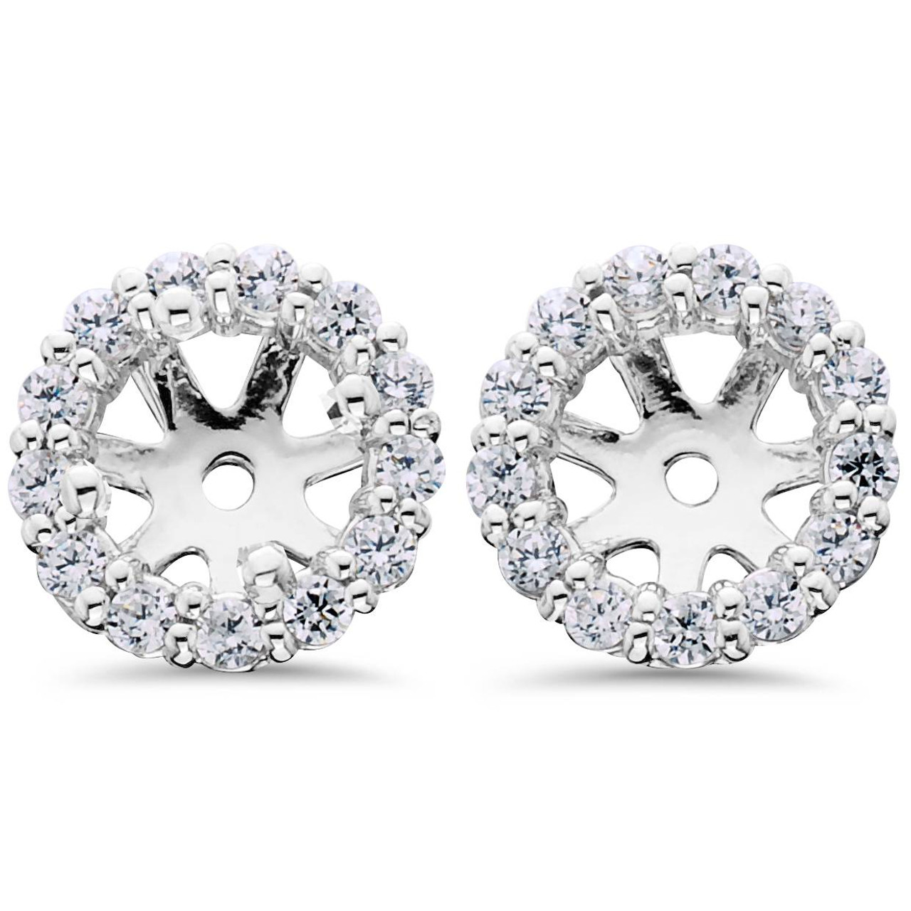 Women's 3/4ct Diamond Studs & Earring Halo Jackets Solid 14k White Gold  (G-H, SI)