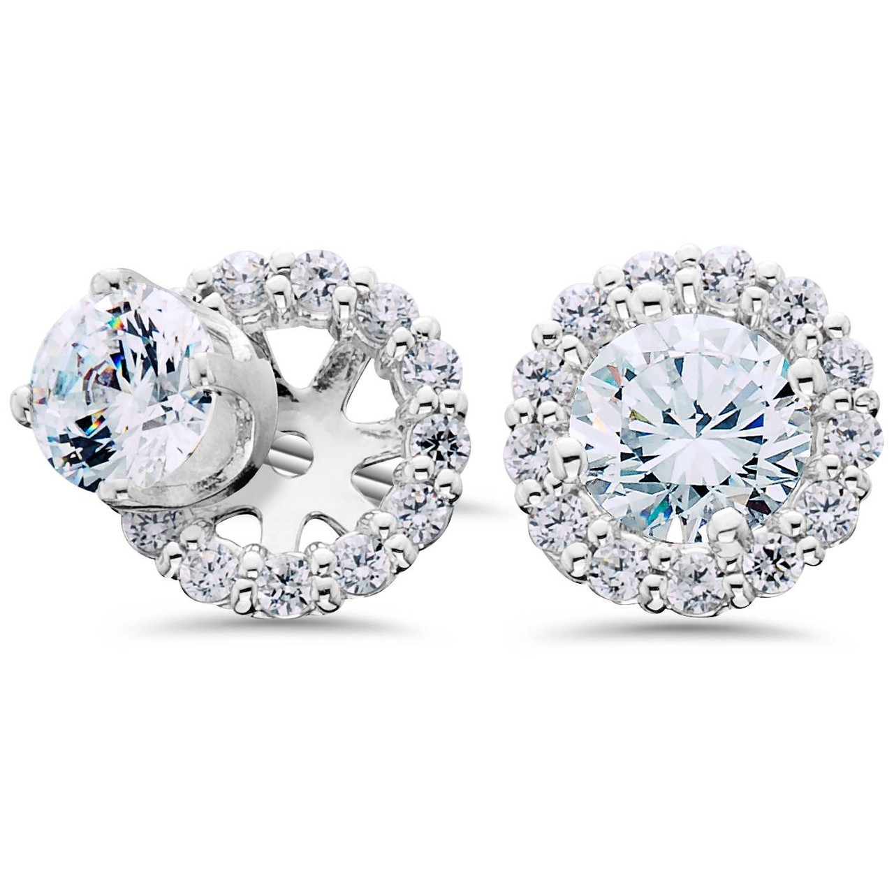 Women's 3/4ct Diamond Studs & Earring Halo Jackets Solid 14k White Gold  (G-H, SI)