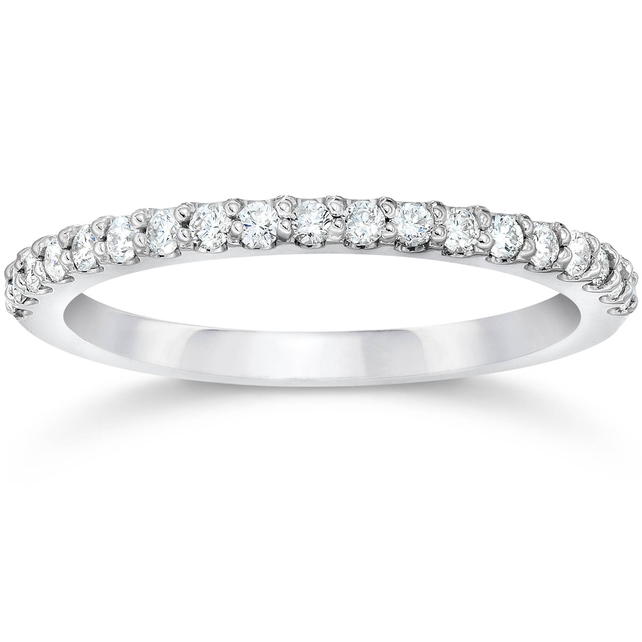 1/8ct 14k White Gold Diamond Engagement Band Wedding Stackable Prong Womens Ring (H-I, I1)