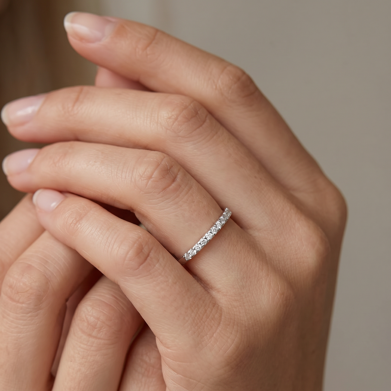 1/8ct 14k White Gold Diamond Engagement Band Wedding Stackable Prong Womens Ring (H-I, I1)