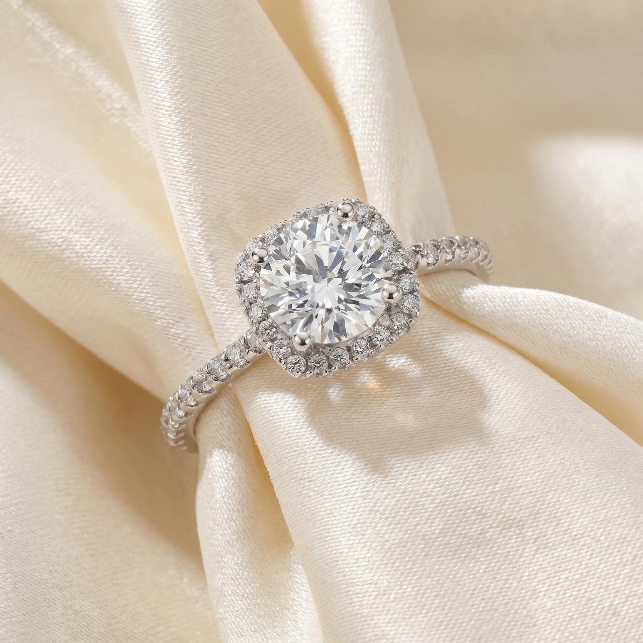 2CT Round Cushion Halo Diamond Solitaire Engagement Ring White Gold Lab Grown (G-H, VS2-SI1)