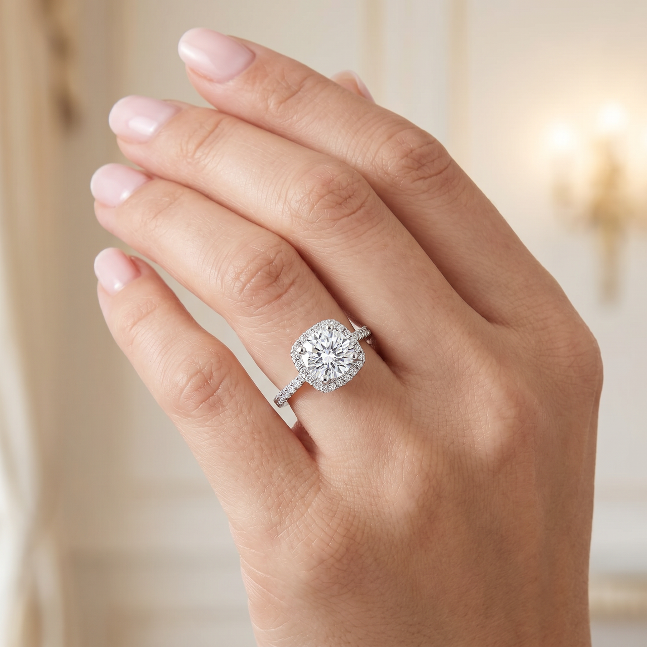 2CT Round Cushion Halo Diamond Solitaire Engagement Ring White Gold Lab Grown (G-H, VS2-SI1)