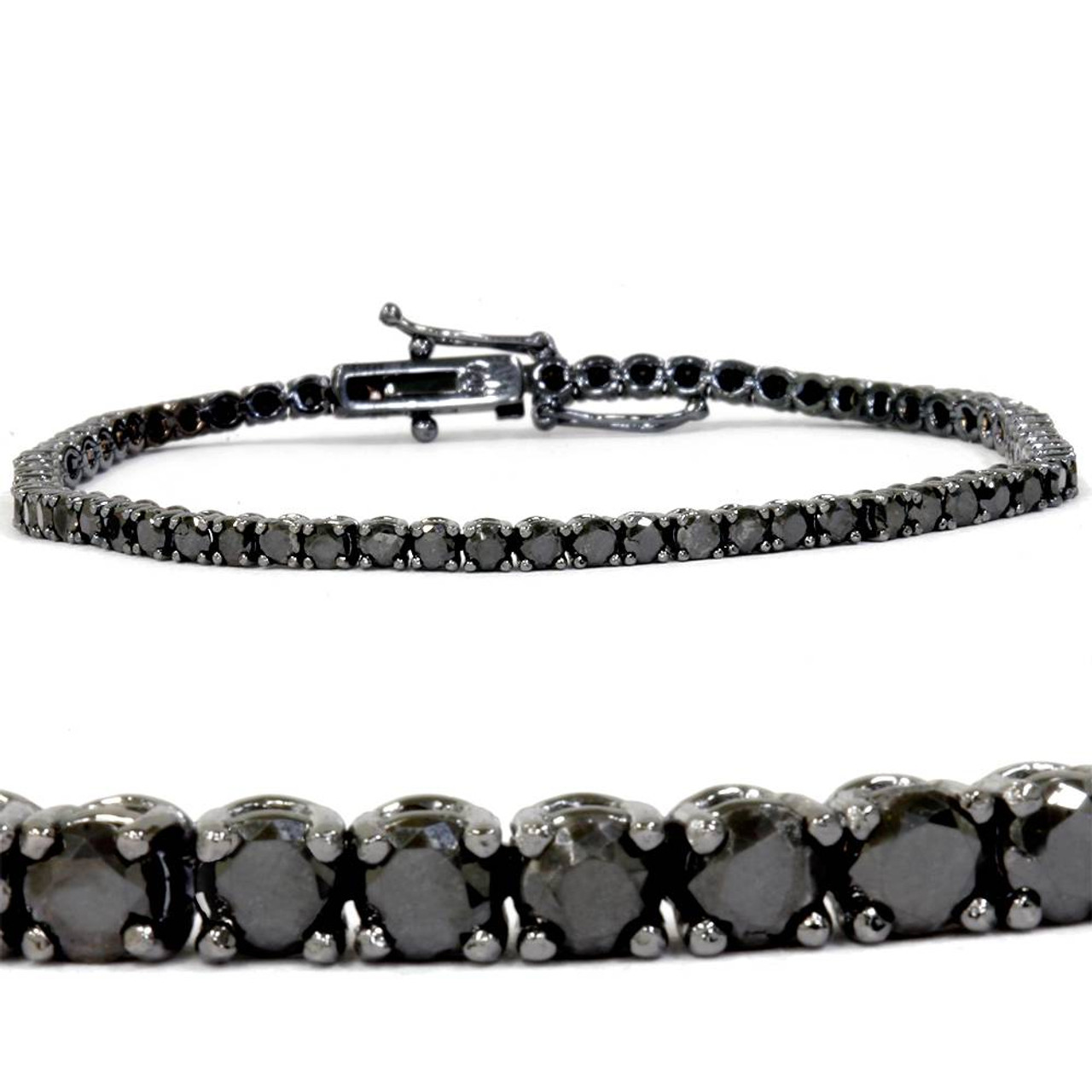 3ct Black Diamond Tennis Bracelet 14K Black Gold 7" (Black, )