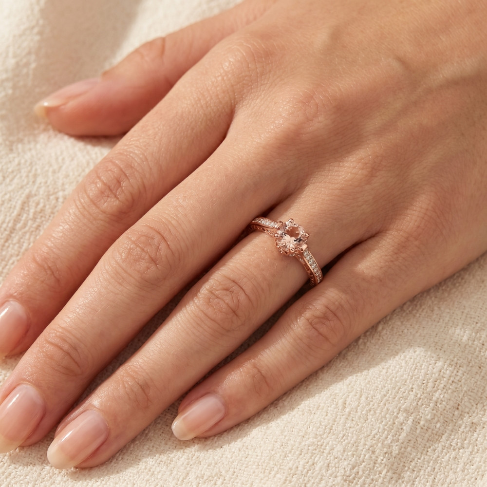 1ct Morganite & Diamond Vintage Engagement Ring 14K Rose Gold (J-K, I1)