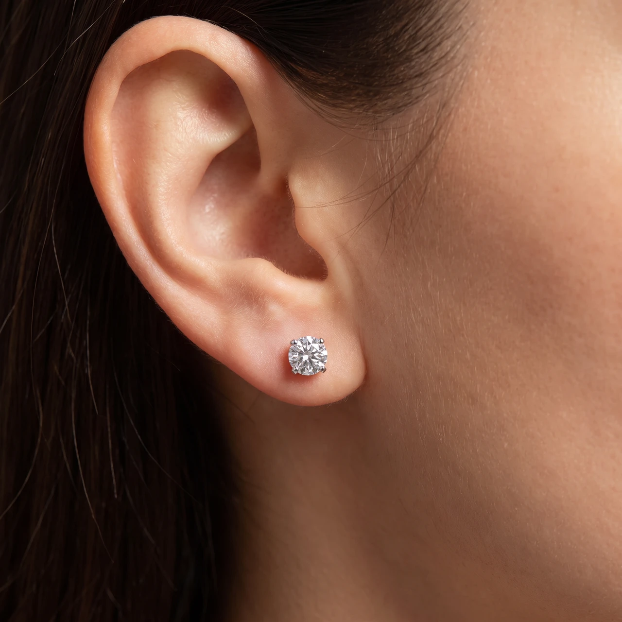 1.25CT TW Round Cut Lab Grown Diamond Studs Screw Back 14K White Gold (D-E, VS)