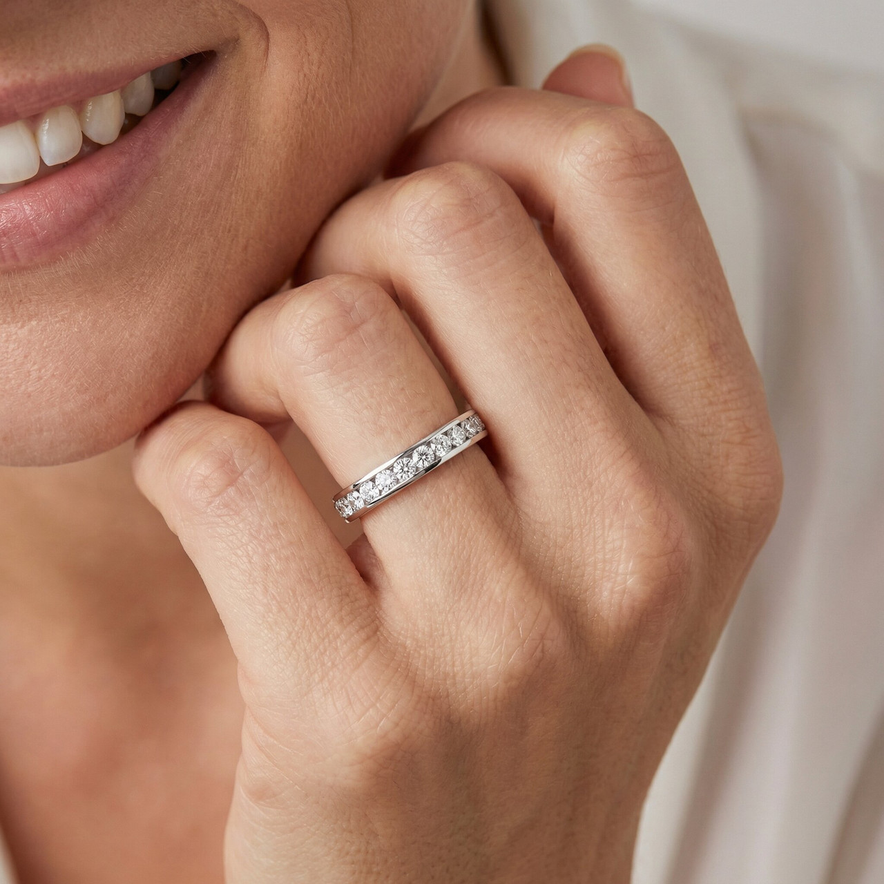 1 1/2ct Channel Set Diamond Eternity Ring 14K White Gold (G-H, I1)