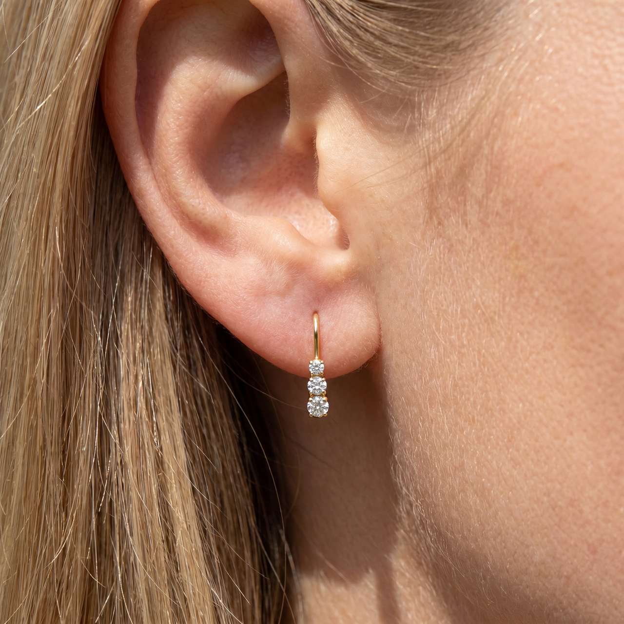 1/4Ct TW Three Stone Diamond Leverback Hoops Women's Earrings 14k Gold 1/2" Tall (G-H, I2-I3)
