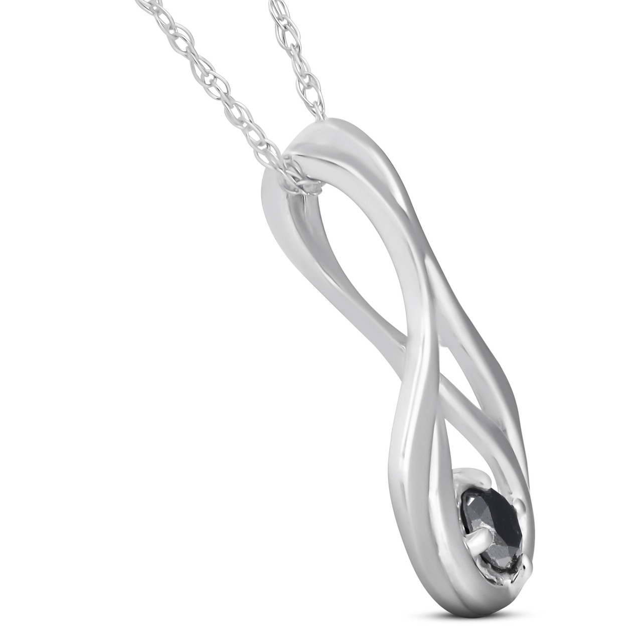 Solitaire Round Black Diamond Pendant & 18" Chain 10K White Gold (Black, I1)