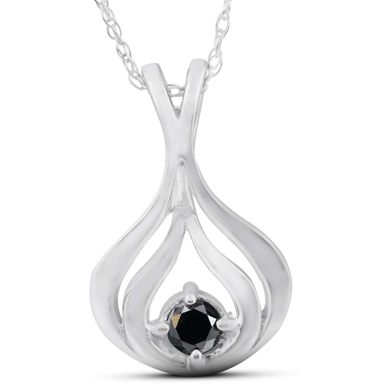 Solitaire Round Black Diamond Pendant & 18" Chain 10K White Gold (Black, I1)