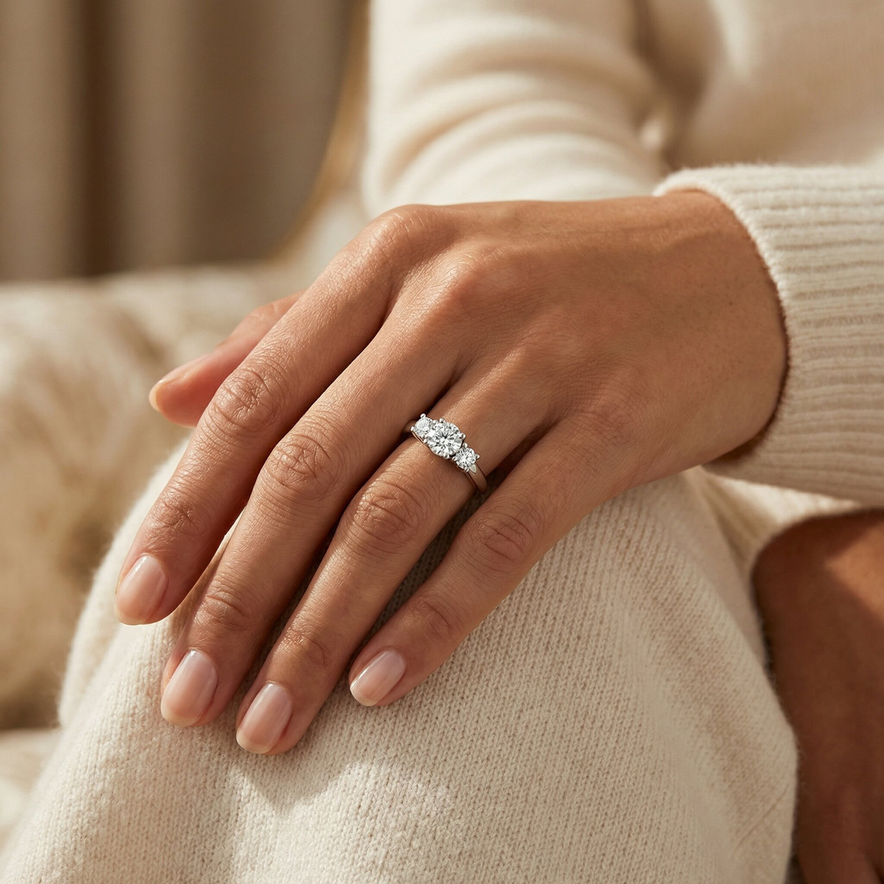 1/2ct Three Stone Diamond Ring 14K White Gold (H-I, SI)