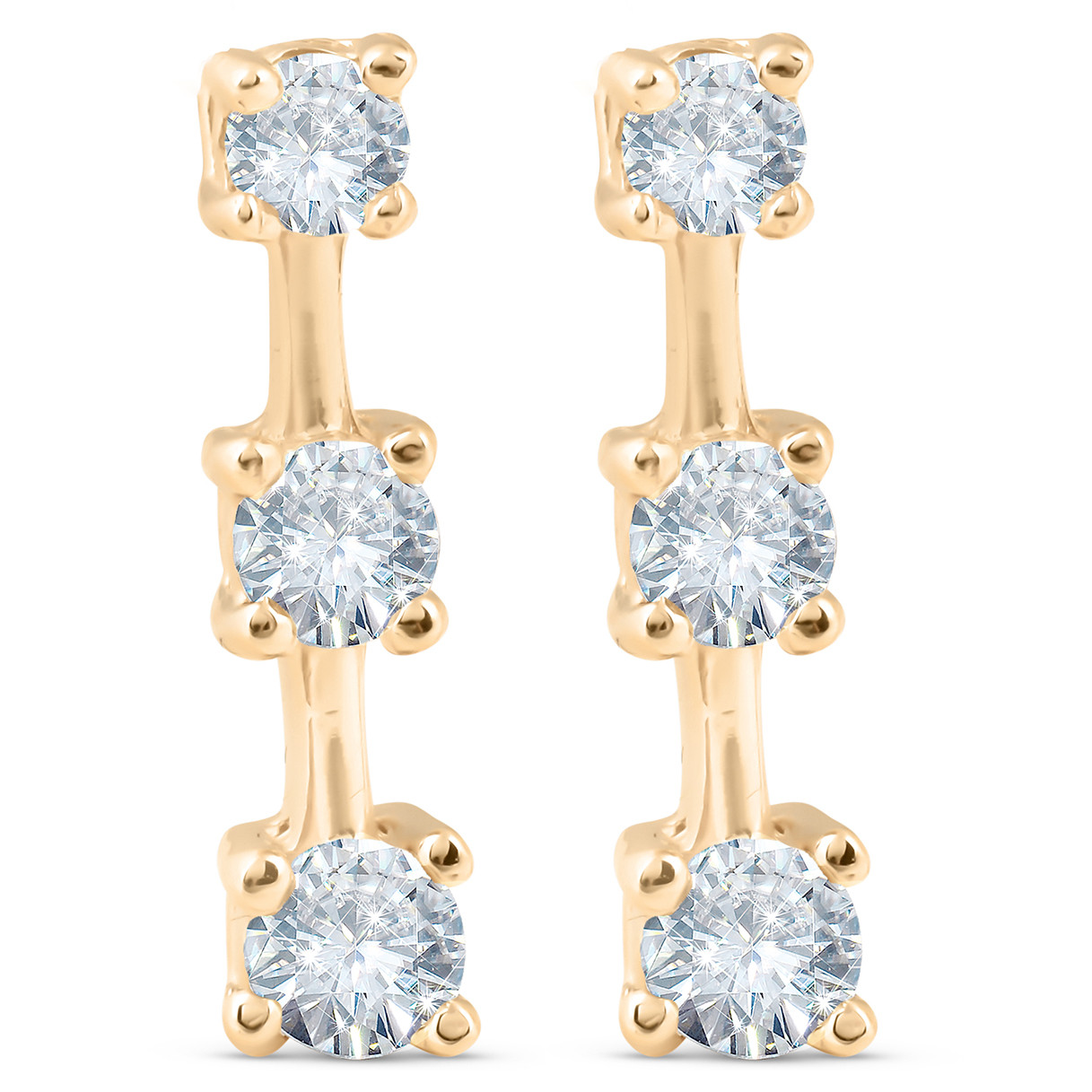 1ct Three Stone Diamond Earrings 14K Yellow Gold (G-H, I2-I3)